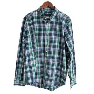 Vintage Ralph Lauren Blue Label Green Plaid Button Down Up Long Sleeve Shirt XL
